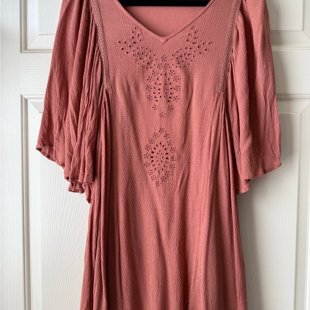 Hinge Dusty Rose Blouse with Eyelet Detail